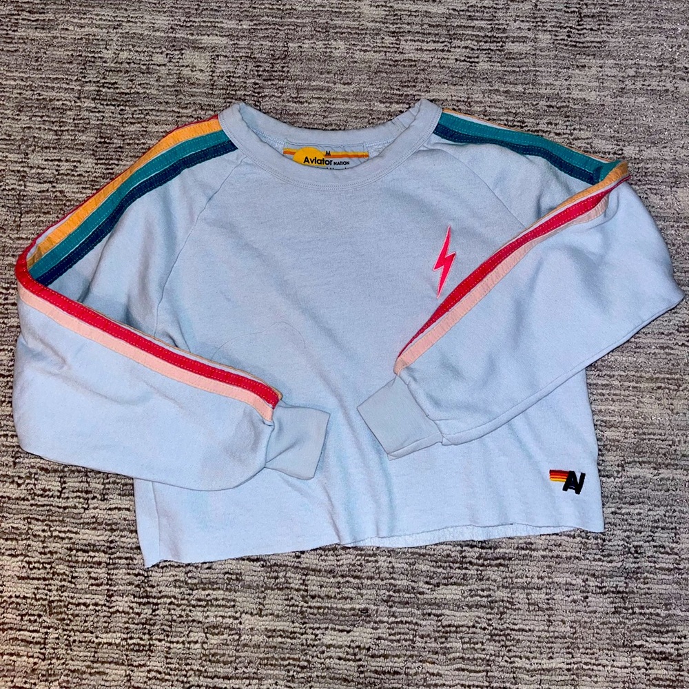 Aviator Nation Light Blue Lighting Bolt Pullover